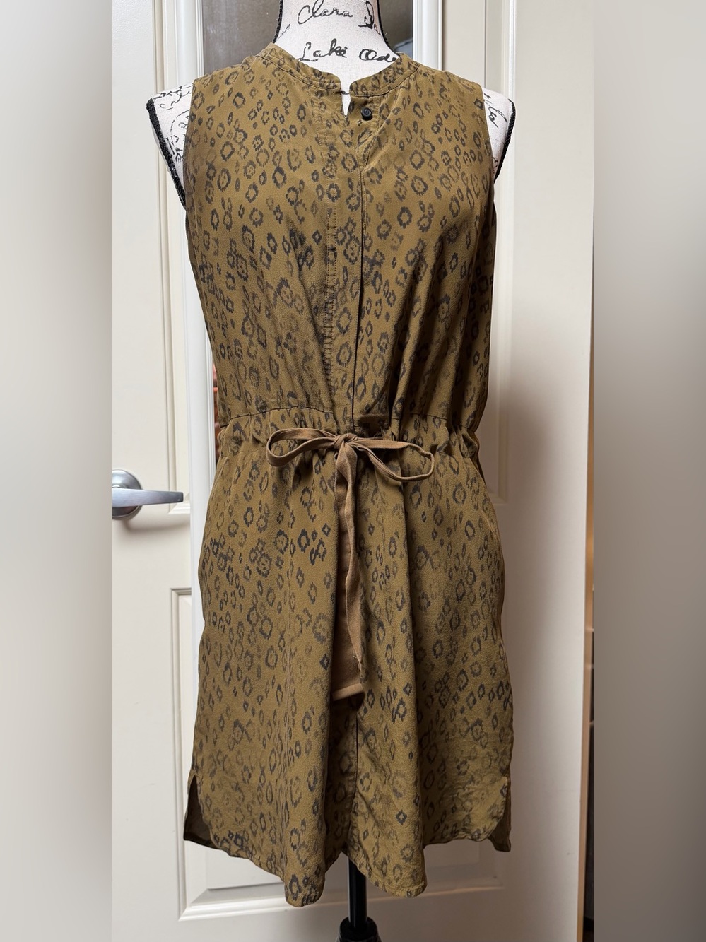 Madewell Olive Animal-Print Tie-Waist Mini Dress
